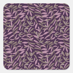 Sticker Carré Motif de feuille rose et verte sur fond violet fon