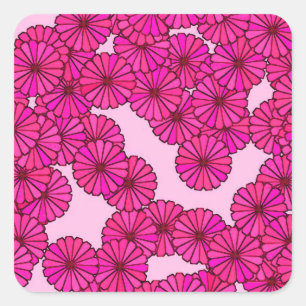 Sticker Carré Motif de fleurs Art Déco - magenta sur rose
