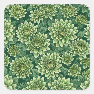 Sticker Carré Motif de fleurs vert Chrysanthemum