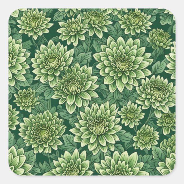 Sticker Carré Motif de fleurs vert Chrysanthemum (Devant)