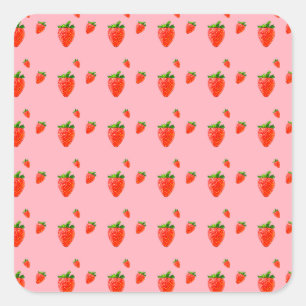 Sticker Carré Motif de fraise rouge rose