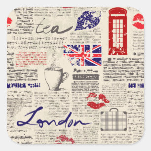 Sticker Carré Motif de journal londonien