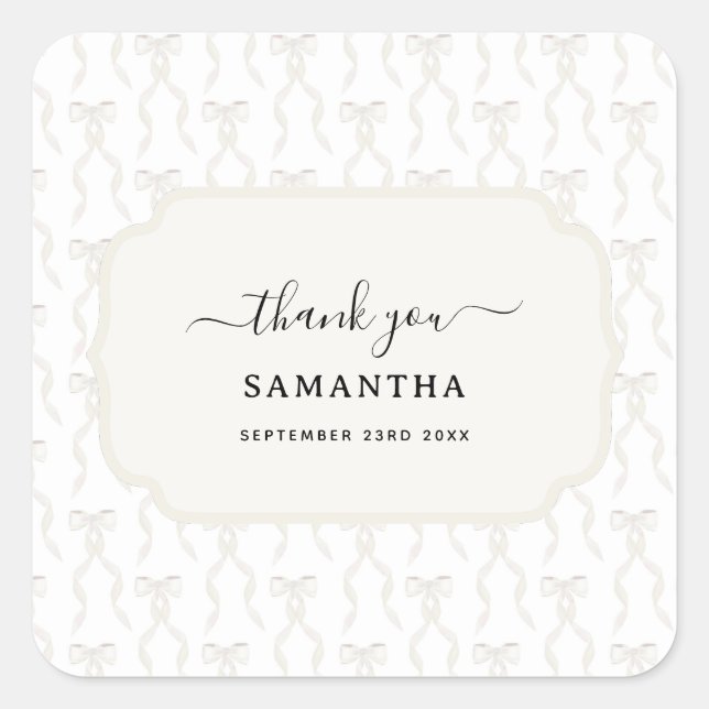 Sticker Carré Motif de la Bow blanche Aquarelle (Devant)