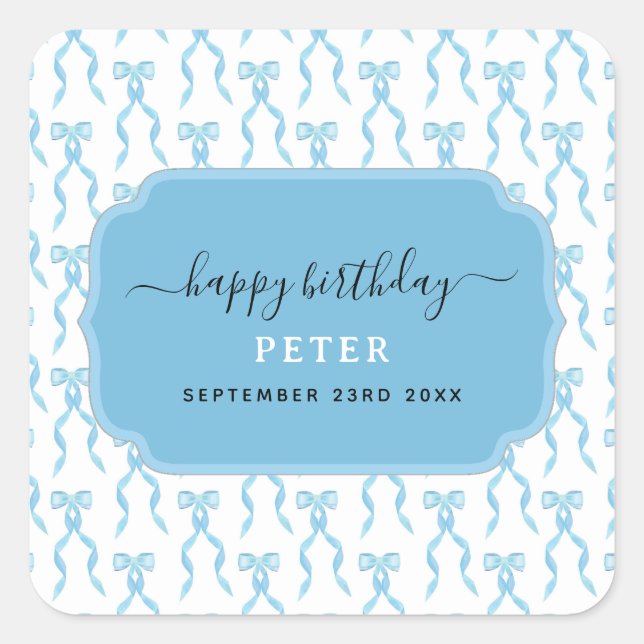 Sticker Carré Motif de la Bow Bleue Aquarelle (Devant)