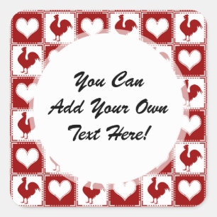 Sticker Carré Motif de la liste des poulets et des coeurs