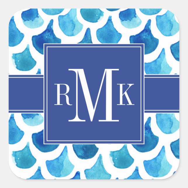 Sticker Carré Motif de l'échelle d'aquarelle bleue (Devant)