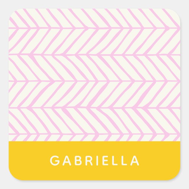 Sticker Carré Motif de ligne Chevron rose et jaune personnalisé (Devant)
