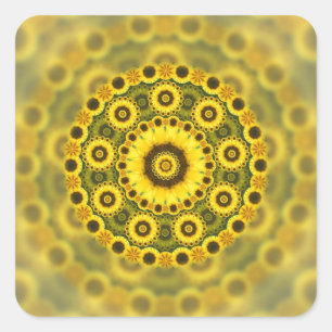 Sticker Carré Motif de mandala de fractale de tournesol de