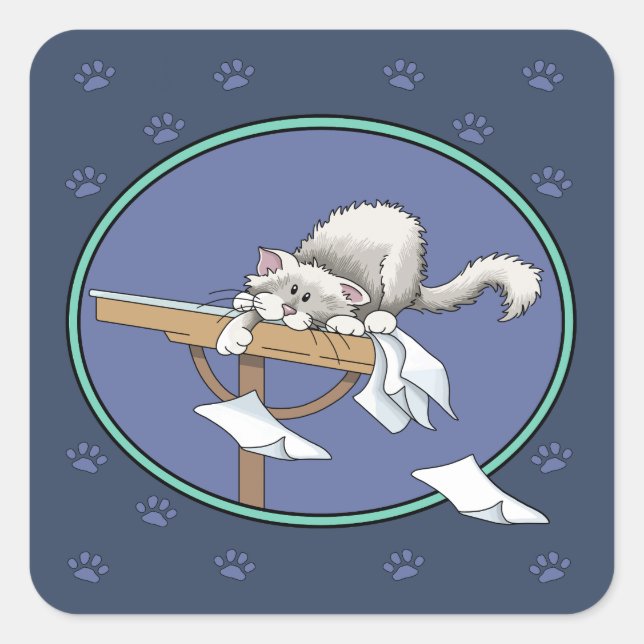 Sticker Carré Motif de méfaits de chat (Devant)