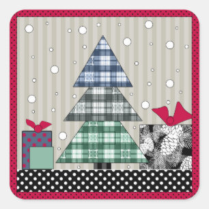 Sticker Carré Motif de Noël, applique, nouvelle année, noël