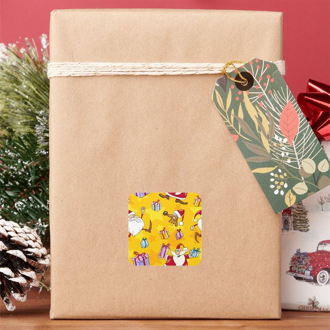 Sticker Carré Motif de Noël avec cadeaux et étoiles de Santa (Créateur téléchargé)
