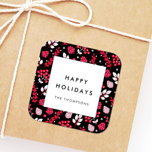 Sticker Carré Motif de Noël rustique noir et rouge