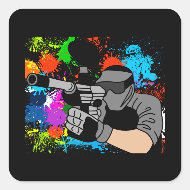 Sticker Carré Motif de Paintball coloré (Devant)