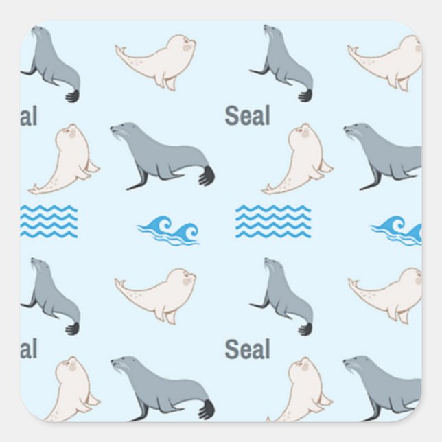Sticker Carré Motif de phoque bleu (Devant)