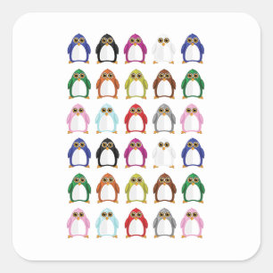 Sticker Carré Motif de pingouin coloré Mignon Kawaii Amusant