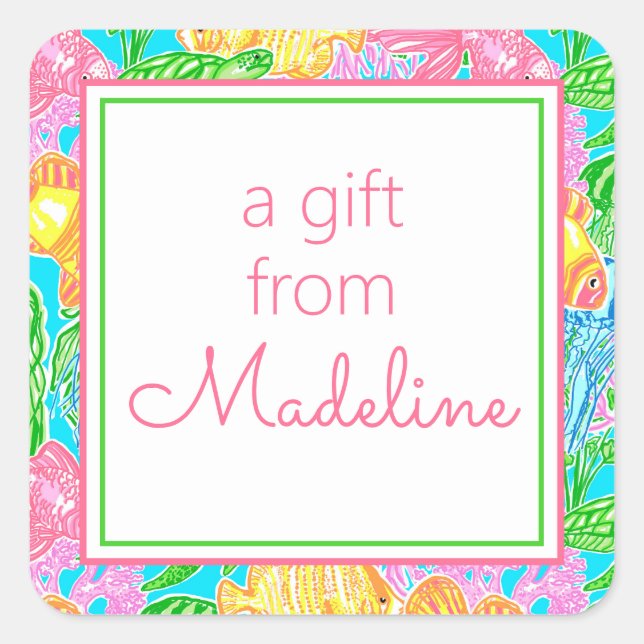 Sticker Carré Motif de poissons tropicaux colorés (Devant)