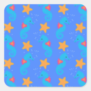 Sticker Carré Motif De Seahores Bleues Et De Starfish