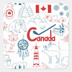Sticker Carré Motif de symboles du Canada  
