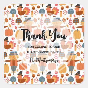 Sticker Carré Motif de Thanksgiving d'épouvantail et de dinde Me