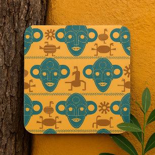 Sticker Carré Motif de visage ethnique africain Masque tribal