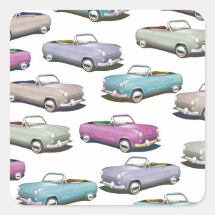 Sticker Carré Motif de voitures classiques vintage mignonnes
