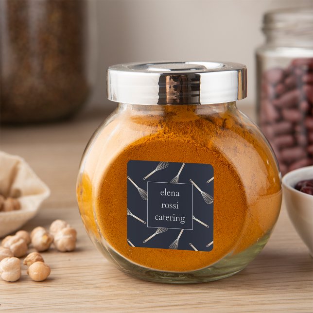 Sticker Carré Motif de Whisk Marine & Gold | Chef Caterer Baker (Créateur téléchargé)