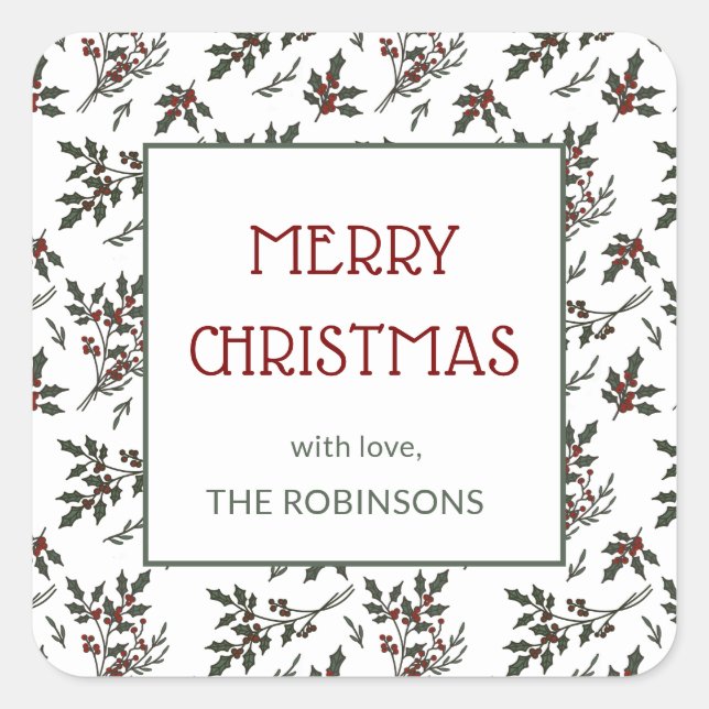 Sticker Carré Motif des baies botaniques de Noël Holly moderne (Devant)