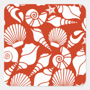 Sticker Carré Motif des coquillages marins blancs de l'océan Rou