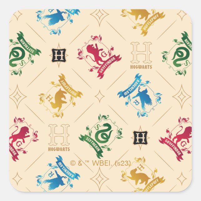 Sticker Carré Motif des crêtes de maison Ornate HOGWARTS™ (Devant)