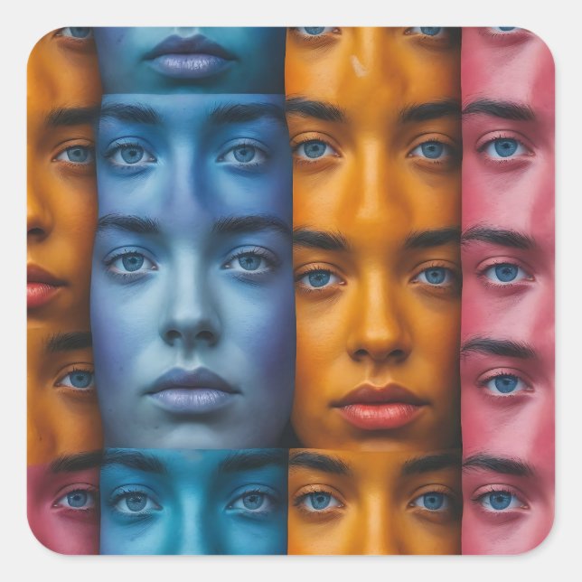 Sticker Carré Motif des faces colorées (Devant)