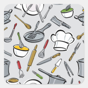 Sticker Carré Motif des outils de cuisine