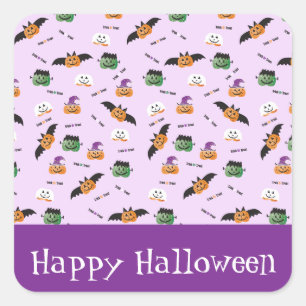 Sticker Carré Motif d'Halloween Merci Citrouille pourpre