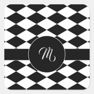 Sticker Carré Motif diamant blanc et noir