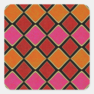 Sticker Carré Motif diamant Harlequin vibrant en rouge, orange,