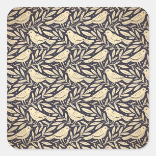 Sticker Carré Motif d'oiseau beige vintage sur fond sombre