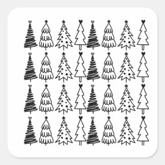 Sticker Carré Motif Doodle Christmas Tree