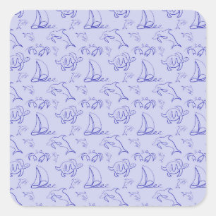 Sticker Carré Motif d'une ligne d'animal marin et voilier