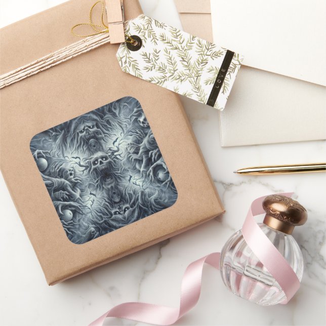 Sticker Carré Motif effrayant, imaginaire sombre (Cadeaux)