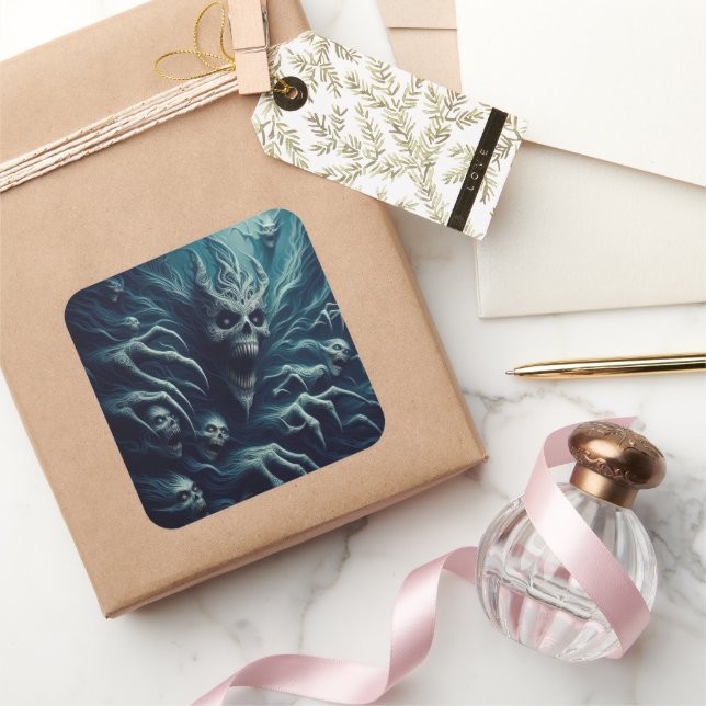 Sticker Carré Motif effrayant, imaginaire sombre (Cadeaux)