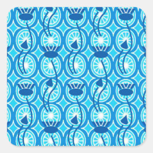 Sticker Carré Motif égyptien Lotus, cobalt et turquoise
