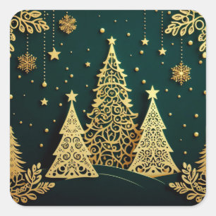 Sticker Carré Motif élégant d'arbre de Noël doré
