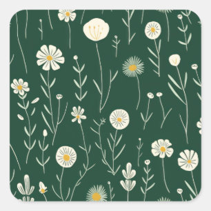 Sticker Carré Motif élégant de fleurs sauvages sur fond vert fon