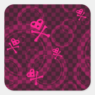 Sticker Carré Motif Emo Rose Avec Cercles