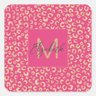 Sticker Carré Motif Empreinte de léopard moderne Gold Pink