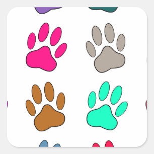 Sticker Carré Motif Empreinte de patte de chien multicolore