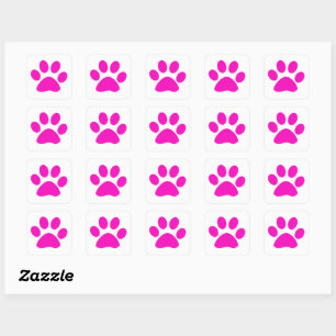 Sticker Carré Motif Empreintes de Patte Rose Chaud Personnalisé