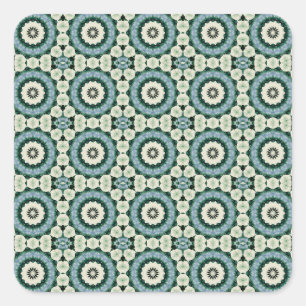 Sticker Carré Motif en carrelage bleu céruléen et vert jungle