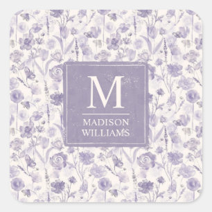 Sticker Carré Motif floral aquarelle lavande violet fleurs