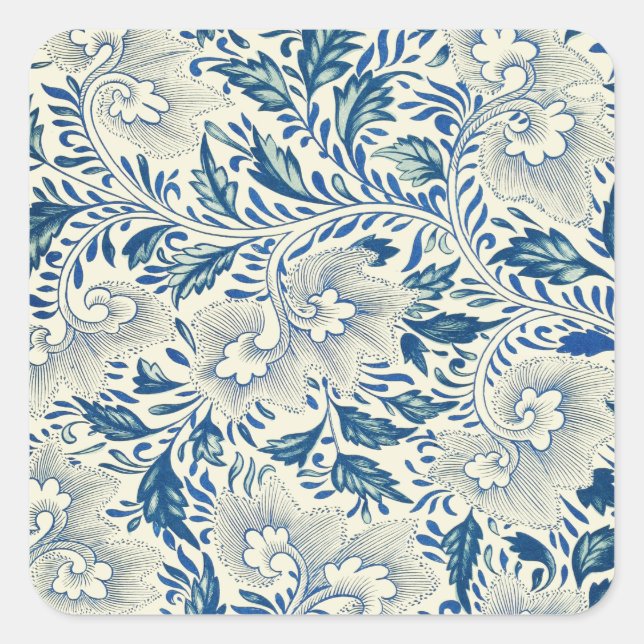 Sticker Carré Motif Floral bleu Antique Design asiatique (Devant)