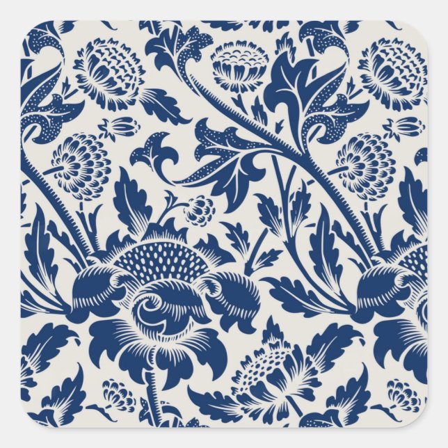 Sticker Carré Motif floral bleu complexe sur fond clair (Devant)